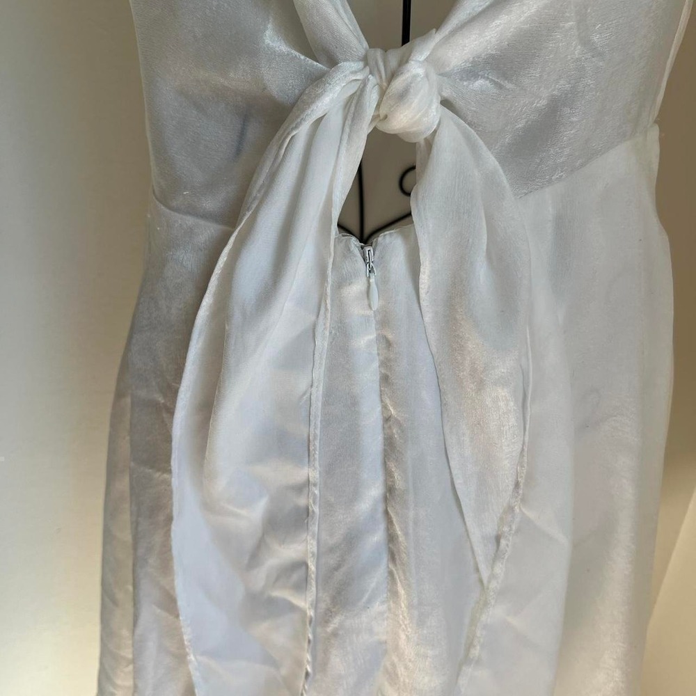 Olia White Satin Cowl Neck Mini Dress Tie Shoulder Back Detail Size M - Picture 6 of 8
